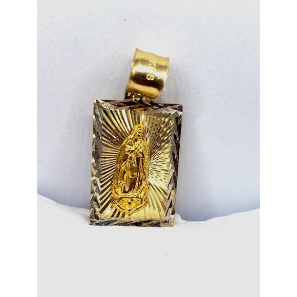 14k Gold  Two Tone Virgen De Guadalupe, Our Lady of Guadalupe Square Medal Penda - Picture 12 of 14